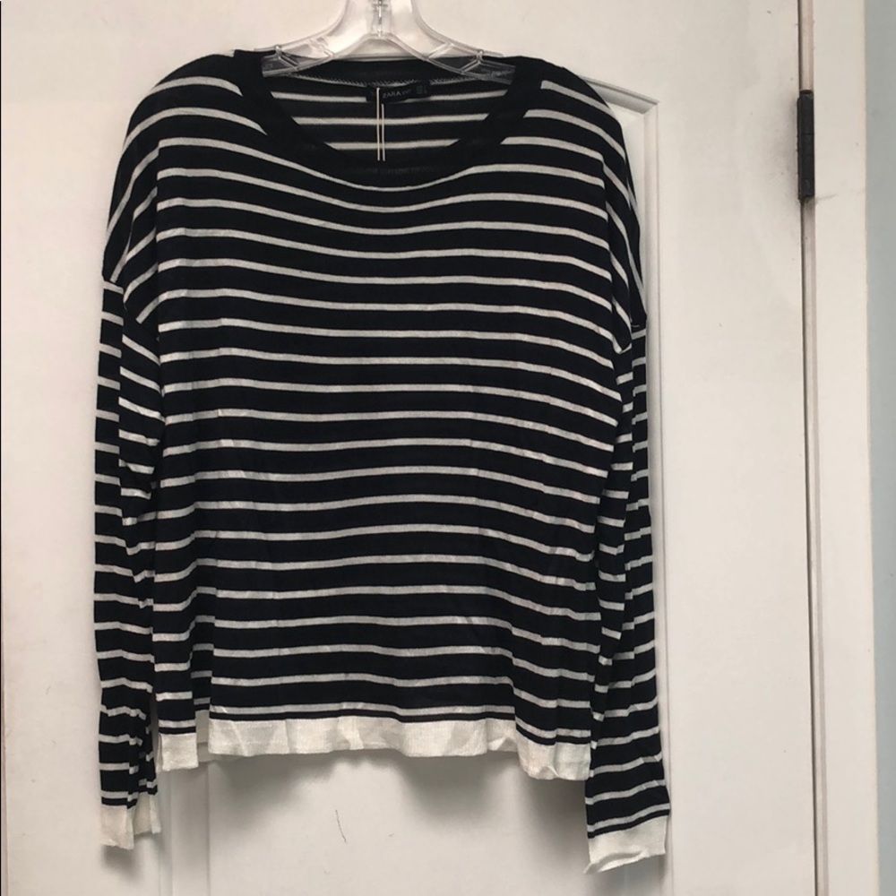 Zara navy & white striped sweater sz L NWT